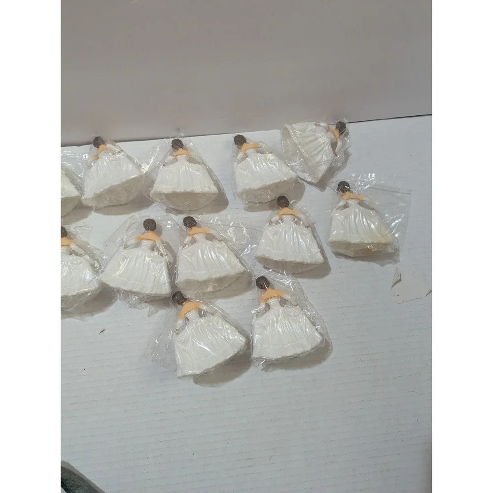 Lot of 12 Vintage Style Bride Debutante Cake Topper Figurines White Gold 2.5 in